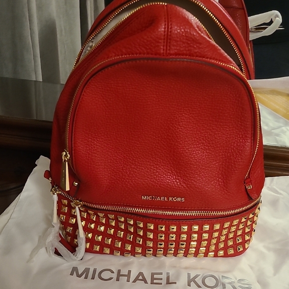 Michael Kors Red Backpack with Gold Studs - Picture 1 of 10
